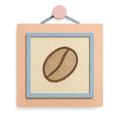 coffee shop wall art frame with coffee bean doodle, soft pastel colors, hand-drawn style sticker