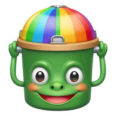 green smiling pepe with rainbow bucket on his head sticker