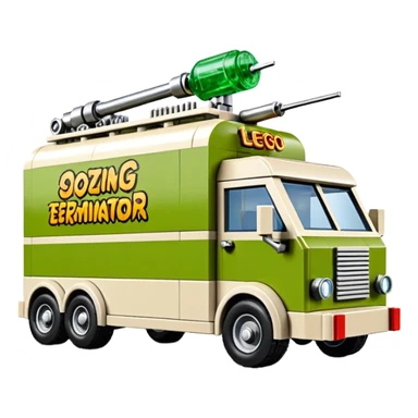 Heroic Lego SuperBug Ron’s oozing exterminator superminator antique tall moving van (motto: Bombing creepy bugs is fun) sticker