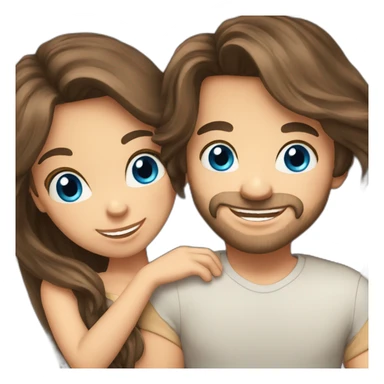 Cute brunette couple long hair, blue-eyed celebrating sticker
