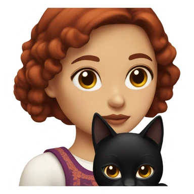 Mexican girl with black eyes and dark red hair holding a black cat sticker