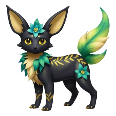 Multicolored sparkly light realistic pretty cool elegant realistic floral exotic Trico-Bolthund-Electrike-Luxray-Umbreon-Leafeon-hybrid, full body sticker