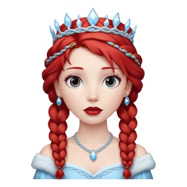 braided hair ice princess with red crown, red hair sticker