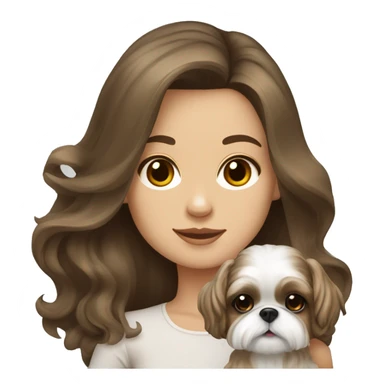 Young brunette hair woman with a cream shih tzu in her arms long wavy hair sticker