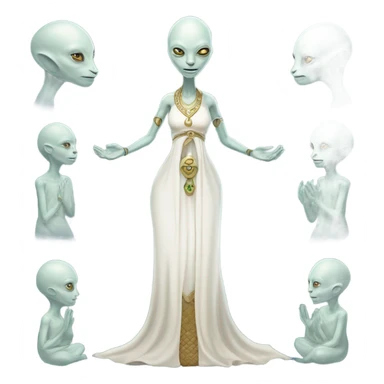 a Reptilian alien woman,in meditation, white dress like a priestess sticker