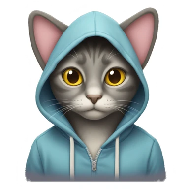 cat wearing hoodie with heart eyes sticker