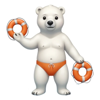 full body friendly anthropomorphised polar bear wearing swim shorts, life buoy around waist, swim goggles, standing with water pooled around feet sticker