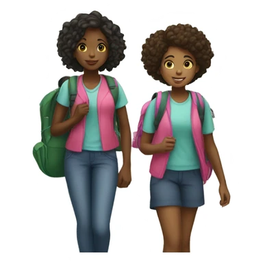 black girl and mixs girl walking in to school sticker