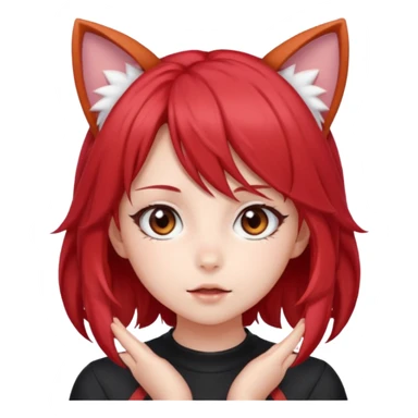 cute anime girl with cat ears, red blowing hair sticker