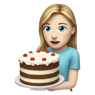 girl with brown hair with blond highlights and blue eyes eating cake long hair and pale skin with freckles LIGHT SKIN AND FRECKLES sticker