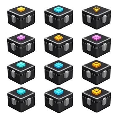 Clash of Clans aesthetic: Cinematic Playful Sci-fi Loot Crate Emoji, rendered in a 3D vector-style similar to standard emojis with minimal shading and bold, simplified shapes. A compact, futuristic storage box with sleek metallic panels and digital accents, softly glowing with a cosmic treasure charm. Simplified yet unmistakably iconic, highly detailed and consistent, glowing with a soft radiant shine and high gloss. Stylized with a touch of intergalactic mystery and a soft glowing outline, capturing the essence of a futuristic reward chest with a friendly, playful allure! sticker