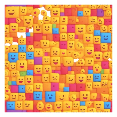 A chaotic patchwork quilt emoji with mismatched symbols and icons, evoking a deliberately absurd and brain-melting feel, grotesque and nonsensical sticker