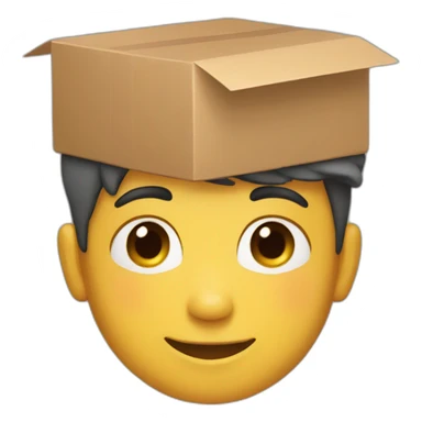 Boy Wearing a box as hat while looking down with a smile and double chin sticker