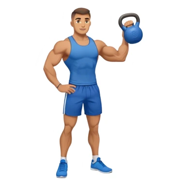 jacked man with blue shorts holding kettlebell sticker