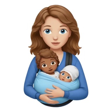Caucasians light brown wavy haired woman with brown skinned bay in carrier. Mom has blue eyes sticker