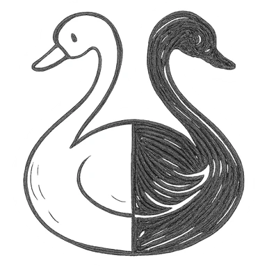 half white and half black swan, hand-drawn outlined icon sticker