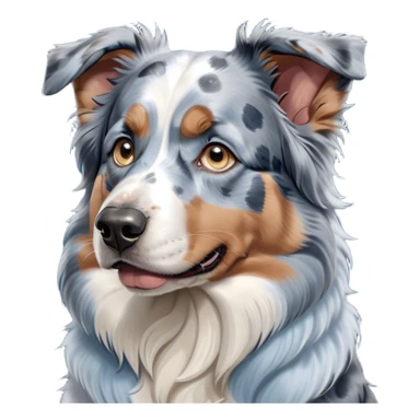 Cinematic Grumpy Tan Point Blue Merle Australian Shepherd Portrait Emoji, Head tilted slightly with a deeply unimpressed expression, thick blue merle fur with bold tan points and subtle white markings, large, droopy blue eyes narrowed into an unamused glare, ears drooping in exasperation, Simplified yet comically expressive features, highly detailed, glowing with a dry, sarcastic glow, high shine, effortlessly judgmental yet dignified, stylized with a touch of cynicism, bright but brooding, soft glowing outline, capturing the essence of an eternally unimpressed yet endearing pup, so lifelike it feels like it could sigh heavily at you in disdain at any moment! sticker