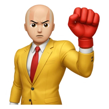 Angry Saitama with his red giant hand punching sticker