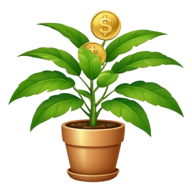 potted house plant with coins on leaves sticker