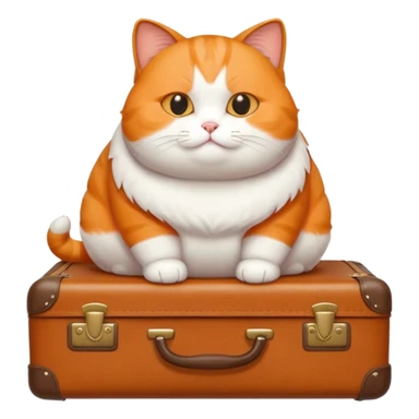 A chubby cat sitting proudly next to a neatly packed suitcase. sticker