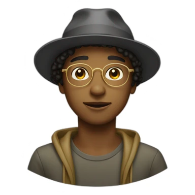 young guy with thin gold glasses and bob hat sticker
