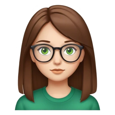 brown straight hair girl, green eyes, glasses sticker