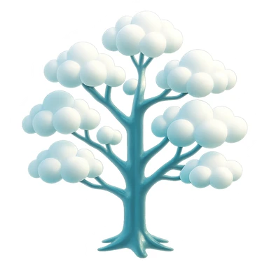 one tree with many branches, each branch covered with many small, very bright white, fluffy, convex clouds, saturated color sticker