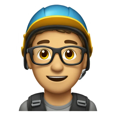 Young man with safety helmet, glases and earplugs sticker