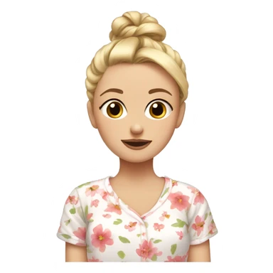Blonde girl in floral pyjamas with messy bun at the top of her head sticker
