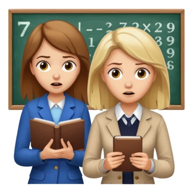 super scared white girl with brown hair doing math while a scary old blond teacher stands over her sticker