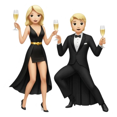 Blonde Woman, Long black slipdress, Slot left Leg, man black Cut,fly, Champagner glas sticker