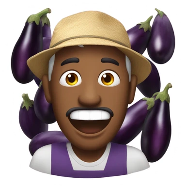 Very shocked aubergine farmer with lots of aubergines sticker