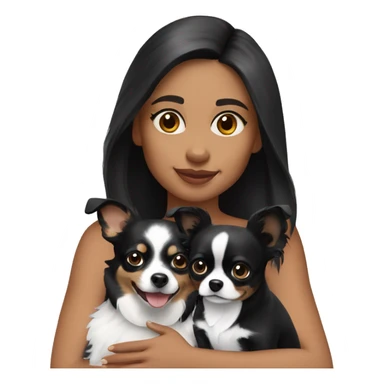 Black haired Woman with black tri mini Aussie and black tri chihuahua  sticker