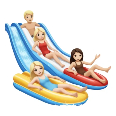 dark brown haired girl that’s pale and blonde haired girl and dirty blonde haired man and dark brown hair guy that has a bit longer hair just above his shoulders and is pale too on the lazy river water slide sticker