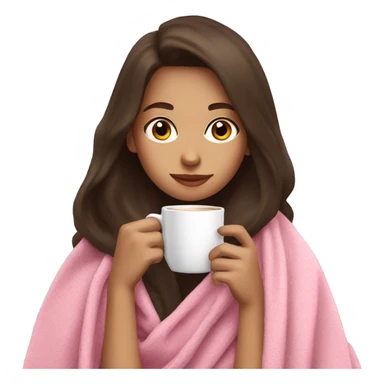 brunette girl in a pink blanket sipping coffee sticker