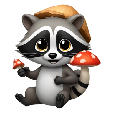 Raccoon holding a mushroom in his hand sticker