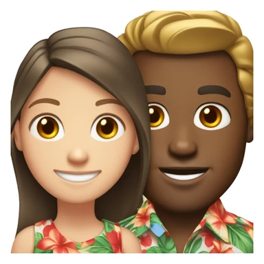 White Girl in front, black man behind, in hawaiian shirts smiling sticker