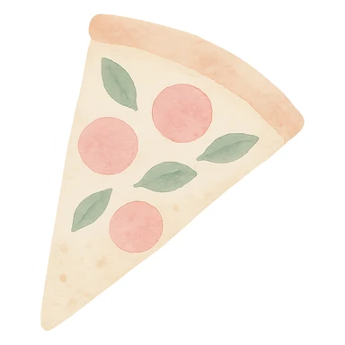 Pizza slice in watercolor style with white, green, and pink pastel tones sticker