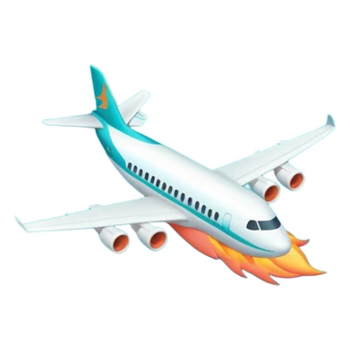 Minimalist flame combined with airplane outline icon, thin contour, monoline vector, premium travel promo emoji, aqua teal and light coral, transparent background, 512x512 sticker