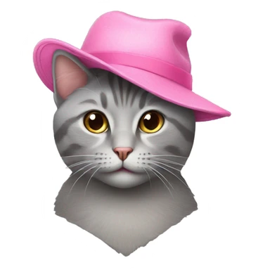 grey cat in a pink hat  sticker