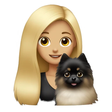 blond girl with black pomeranian in her arms  sticker