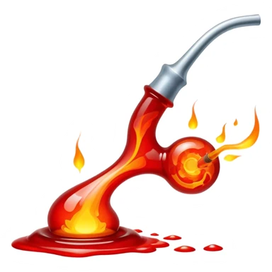 Glassblowing and casting icon, molten glass being shaped with blowpipe, glass piece in the mold, glowing red-hot surface, intricate patterns forming, minimalistic style, clean lines, transparent background. sticker