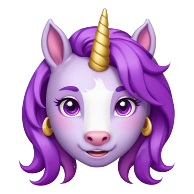 unicorn face cute and purple haired and earrings sticker