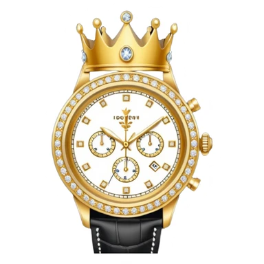 Create an emoji that shows a gold crown, a diamond, and a luxury wristwatch together. sticker