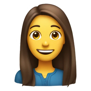 An emoji of a woman with long, straight brown hair and a very  large mouth, smiling with a friendly expression sticker