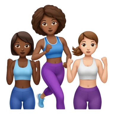 three women friends exercising together, one black woman with brown hair, two white women with brown hair sticker