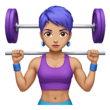 weight lift woman short blue purple har muscles bar is not growing from head sticker