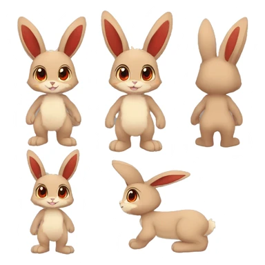 Anthro, Fur-Sona, Dark-Brown, Normal-type-Ground-type Tan-Rabbit-Fakémon with Dark-Red eyes, beige ears, beige belly, beige paws, beige feet, beige freckles, full body sticker