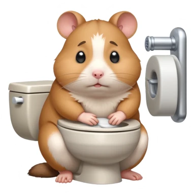 Cute chubby cartoon-style hamster sitting on toilet pooping looking guilty sticker