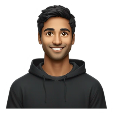 25 year old indian silicon valley creator economy startup founder smiling in a black hoodie with broad shoulders profile photo wearing apple vision pro face only sticker